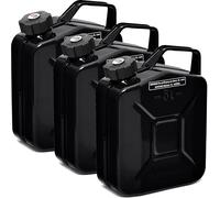 BW® Benzinkanister Metall 3x 5 Liter mit Schraubverschluss - Kraftstoffkanister Schwarz - RAL 9005 - und UN-Zulassung - 0,8mm Stahl nach DIN 7274 - Made in Europe