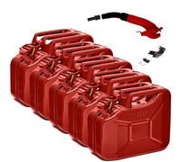 BW® Benzinkanister Metall 5x 10 Liter mit Ausgießer - Kraftstoffkanister Rot - RAL 3000 - und UN-Zulassung - 0,9mm Stahl nach DIN 7274 - Made in Europe