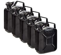 BW® Benzinkanister Metall 5x 5 Liter - Kraftstoffkanister Schwarz - RAL 9005 - und UN-Zulassung - 0,8mm Stahl nach DIN 7274 für Benzin Diesel E10 2-Takt - Made in Europe