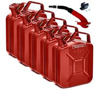 BW® Benzinkanister Metall 5x 5 Liter mit Ausgießer - Kraftstoffkanister Rot - RAL 3000 - und UN-Zulassung - 0,8mm Stahl nach DIN 7274 - Made in Europe