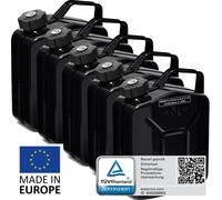 BW® Metall Benzinkanister mit Schraubverschluss 5x 5 Liter - Schwarz
