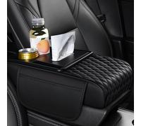 BWGHBH Auto Mittelkonsole Armlehne Kissen, Nappaleder multifunktionale Lagerung Erhöhung Armlehne Box mit 2 Becherhalter & Aufbewahrungstasche & Tissue-Box(Schwarz)