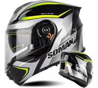 Caimcie Klappbarer Integralhelm Modularer Motorradhelm DOT/ECE-zugelassener Motorrad-Crashhelm mit Doppelvisier Rennhelm für Männer Frauen Erwachsene Modularer Motocross-Helm F,XXXXL=67-68cm