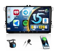 CAMECHO 6+128G 9 Zoll Autoradio Android 15 für Golf 5 6 VW Polo Touran Tiguan Passat B6 B7 Seat Skoda, 8-Kern Wireless Carplay Android Auto Bluetooth Radio mit WiFi GPS FM/RDS +Canbus Rückfahrkamera