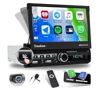 CAMECHO Autoradio 1 Din Navi mit Wireless Carplay & Android Auto, 7 Zoll Motorisch Ausfahrbarem Bildschirm Touch Display Auto Radio mit Mirror Link Bluetooth FM EQ USB AUX SWC Rückfahrkamera+MIC