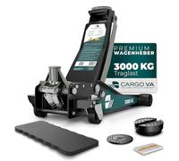 CargoVA Wagenheber 3T hydraulisch | Flacher Wagenheber mit 75-505mm Hubhöhe | Profi-Toolkit inkl. Kniematte & 2X Gummiauflagen | Ideal für SUV & tiefergelegte Autos | Rangierwagenheber Reifenwechsel