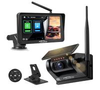 CARMATRIX Kabellose Solar Rückfahrkamera mit Magnet & 7" Touchscreen - Apple CarPlay & Android Auto - HD 720p KFZ Kamera mit 200m Reichweite - Plug & Play - PKW, Transporter & Anhänger
