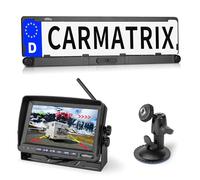 CARMATRIX Solar Funk Auto Rückfahrsystem HD für Wohnmobil, Wohnwagen, Anhänger Rückfahrkamera mit Solarpanel im Nummernschild 7" IPS Monitor Vorne o. Hinten zum Nachrüsten ohne Bohren, Einparkhilfe