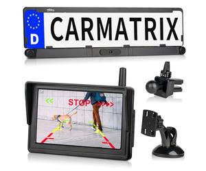 CARMATRIX Solar Funk Auto Rückfahrsystem HD Rückfahrkamera im Nummernschild mit 2 PDC Sensoren Vorne o. Hinten Digital zum Nachrüsten ohne Bohren, Einparkhilfe Kennzeichenhalter kabellos (Solar 2)