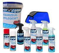 CARMO Autopflegeset Basic | 9-teilig | Außen- und Innenreinigung | Komplettset zur Fahrzeugwäsche | Geschenkset | inkl. Mikrofasertuch | inkl. Aufbewahrungseimer