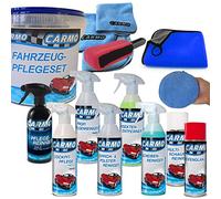 CARMO Autopflegeset Premium | 14-teilig | Außen- und Innenreinigung | Komplettset zur Fahrzeugwäsche | Geschenkset | inkl. Mikrofasertuch | inkl. Aufbewahrungseimer