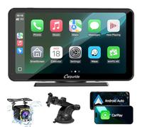 Carpuride Kabelloses Carplay & Android Auto, 7-Zoll-Touchscreen-Digital-Media-Autoradio-Receiver, Tragbares Autoradio mit Backup-Kamera, Mirror Link, Bluetooth, GPS, AUX, FM