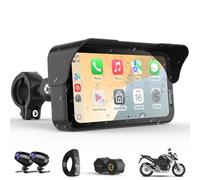 Carpuride W603DT für Motorrad mit CarPlay, Android Auto und TPMS-HD 1080p Dashcam, 6,3-Zoll-Touchscreen Wasserdicht, Drehbar für Navigation, Bluetooth, Loop-Aufnahme und Kabelgebundene Fernbedienung