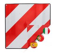 cartrend Warntafel für Italien und Spanien aus Aluminium, reflektierendes Warnschild für überhängende Lasten, Heckträger, Fahrradträger, 50 x 50 cm, mit Aufhängeösen, StVZO konform, rot/weiß