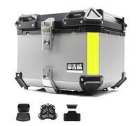 CcacHe Topcase Motorradkoffer Wasserdicht Top Case 36L 45L 55L 65L Universal Roller Koffer Aluminium Motorrad Heckbox Helmkoffer Aufbewahrungsbox Rollerkoffer Mit Sicherheitsschloss(Silber,55L)