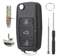 Chaexii Volkswagen Autoschlüssel Gehäuse,3-Tasten Schlüsselgehäuse für VW Golf 5/VW Golf MK5/Caddy 2K/Passat B5/Seat Leon MK2/Skoda Fabia Octavia mit Schlüssel Einsatz Entfernungswerkzeug