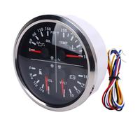 CHICIRIS 4-in-1-Multifunktionsanzeige, Voltmeter, Kraftstoffstand, Öldruck und Wassertemperaturanzeige, Geeignet für Wohnmobile, Yachten, LKWs (Schwarzes Zifferblatt, silberne Lünette)