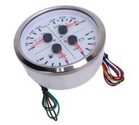 CHICIRIS 4-in-1-Multifunktionsanzeige, Voltmeter, Kraftstoffstand, Öldruck und Wassertemperaturanzeige, Geeignet für Wohnmobile, Yachten, LKWs (Weißes Zifferblatt, silberne Lünette)