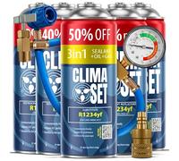 ClimaSet 3in1 R1234yf Kältemittel Ersatzgas - Kühlmittel Klima Auto mit Klima Dichtmittel und Öl - Gasflasche 5x235 g Auto Klimaanlage Nachfüllset - Klimaanlage Wohnmobil - Klimaanlage Schlauch