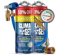 ClimaSet 3in1 R134a kältemittel Ersatzgas - Kühlmittel Klima Auto - Gasflasche 2x235 g Auto Klimaanlage Nachfüllset - Wohnmobil - Klimaanlage Schlauch - Manometer Klimaanlage - ECO