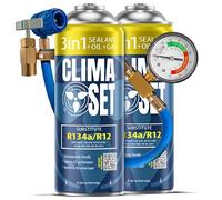 ClimaSet 3in1 R134a Kältemittel Ersatzgas - Kühlmittel Klima Auto mit Klima Dichtmittel und Öl - Gasflasche 2x170 g Auto Klimaanlage Nachfüllset - Klimaanlage Wohnmobil Klimaanlage Schlauch