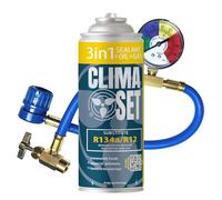 ClimaSet 3in1 R134a Kältemittel Ersatzgas - Kühlmittel Klima Auto mit Klima Dichtmittel und Öl - Gasflasche 1x170 g Auto Klimaanlage Nachfüllset - Klimaanlage Wohnmobil Klimaanlage Schlauch