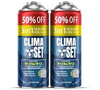 ClimaSet 3in1 R134a Kältemittel Ersatzgas - Kühlmittel Klima Auto mit Klima Dichtmittel und Öl - Gasflasche 2x235 g - Auto Klimaanlage Nachfüllset - Klimaanlage Wohnmobil - ECO