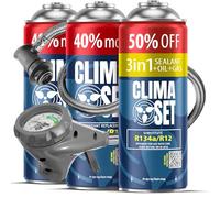 CLIMASET - Klimaanlage Auto Befüllen - Klima Auffüllen Auto Set - 2x Gas & Öl R134a + 3in1 R134a + Schlauch - für Fahrzeuge 1994-2016, mit Modernem Schlauch & Manometer, Einfaches Nachfüllen