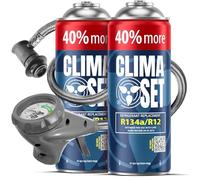 CLIMASET - Klimaanlage Auto Befüllen - Klima Auffüllen Auto Set - 2x Gas & Öl R134a + Schlauch - für Fahrzeuge 1994-2016, mit Modernem Schlauch & Manometer, Einfaches Nachfüllen