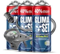 CLIMASET - Klimaanlage Auto Befüllen - Klima Auffüllen Auto Set - 3x Gas & Öl R134a + Schlauch - für Fahrzeuge 1994-2016, mit Modernem Schlauch & Manometer, Einfaches Nachfüllen