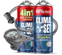 CLIMASET - Klimaanlage Auto Befüllen - Klima Auffüllen Auto Set - 4in1 R134a + Gas & Öl R134a + Schlauch - für Fahrzeuge 1994-2016, mit Modernem Schlauch & Manometer, Einfaches Nachfüllen