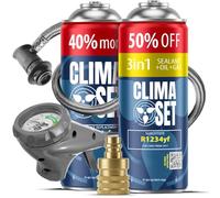 CLIMASET - Klimaanlage Auto Befüllen - Klima Auffüllen Auto Set - Gas & Öl R1234yf + 3in1 R1234yf + Schlauch + YF-Adapter - für Fahrzeuge nach 2016, Moderner Schlauch & Manometer, Einfaches Nachfüllen