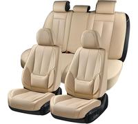 Coverado Autositzbezüge Vollständiges Set, Autositzschoner Wasserdicht, Nappaleder Autositzkissen, Beige Sitzbezüge für Autos, Vordersitze und Rückenlehne, universelle Passform für die meisten Autos
