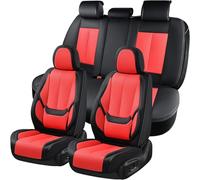 Coverado Autositzbezüge Vollständiges Set, Sitzbezüge für Autos, Autositzschoner Wasserdicht, Nappa Autositzkissen, Autositzbezüge Vordersitze und Rücken passen für die meisten Autos, Schwarzrot