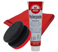 Craft-Equip Politurset bestehend aus Rotweiss Polierpaste 100ml + Handpolierschwamm + Microfasertuch