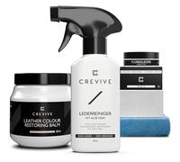 CREVIVE Flüssigleder Weiß 50 ml, Lederreiniger 250 ml & Reperatur Balsam 300 ml - Leder Reparatur Set Weiß - Kunstleder Reparaturset - Lederreparaturset für Sofa, Couch, Lenkrad, Autositze