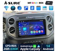 DAB+ 64G Android 14 Autoradio Carplay BT 5.0 GPS Navi für VW Tiguan 5N Golf Plus