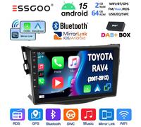 DAB+ Android 15 Autoradio 2+64GB Carplay Navi RDS WiFi Für Toyota RAV4 2007-2012