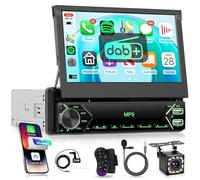 DAB+/DAB Autoradio 1 Din mit Wireless Carplay Android Auto 7 Zoll Automatisch Einziehbarer Bildschirm Autoradio mit Mirror Link Bluetooth FM Radio DAB Adapter/USB/AUX Lenkradsteuerung Rückfahrkamera