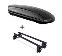 Dachbox MAA 400 Liter + Dachträger Menabo Tema kompatibel mit Stahl für VW Tiguan 5N (Kombi 5 Türer) 2007-2011