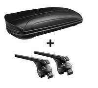 Dachbox schwarz matt VDP MAA320M er Auto Dachkoffer 320 Liter abschließbar + Relingträger Dachgepäckträger Quick offene Reling im Set kompatibel mit VW Touran ab 2015