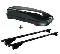 Dachbox schwarz VDP JUFL580 580 Liter abschließbar + Alu-Relingträger Tiger XL schwarz aufliegende im Set kompatibel mit für VW Passat B8 Variant ab 14