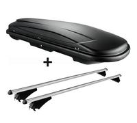Dachbox schwarz VDP JUXT 400 Dachkoffer 400 Liter abschließbar + Alu-Relingträger aufliegende Reling für Mini Countryman ab 10