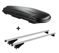 Dachbox schwarz VDP JUXT 500 großer Dachkoffer 500 Liter abschließbar + Alu-Relingträger Dachgepäckträger aufliegende Reling im Set kompatibel mi
