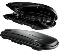 Dachbox schwarz VDP Juxt 600 großer Dachkoffer 600 Liter abschließbar + Alu-Relingträger Dachgepäckträger aufliegende Reling im Set kompatibel mit Hyundai kompatibel mit Tucson TL ab 2015
