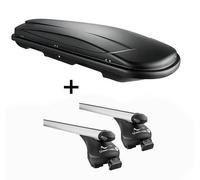 Dachbox schwarz VDP JUXT 600 großer Dachkoffer 600 Liter abschließbar + Alu-Relingträger Dachgepäckträger Quick aufliegende Reling im Set Alu kom