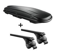 Dachbox schwarz VDP JUXT 600 großer Dachkoffer 600 Liter abschließbar + Relingträger Dachgepäckträger Quick offene Reling im Set kompatibel mit f