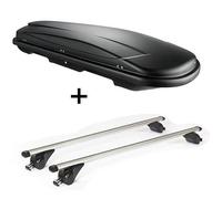 Dachbox VDPJUXT400 400Ltr schwarz abschließbar + Dachträger/Relingträger VDP KING1 kompatibel mit für VW T-Roc (5 Türer) ab 18
