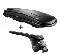 Dachbox schwarz VDP JUXT 400 Dachkoffer 400 Liter abschließbar + Relingträger offene Reling kompatibel mit für VW Golf Alltrack ab 2015