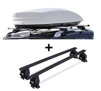 Dachbox VDPMAA460 weiss abschließbar 460Ltr + Stahl Dachträger Menabo Tema kompatibel mit für VW Tiguan 5N (Kombi 5 Türer) 2007-2011